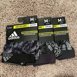 NWT 3 pair of Adidas Men's Camo Boxer Briefs - Black and Gray size medium